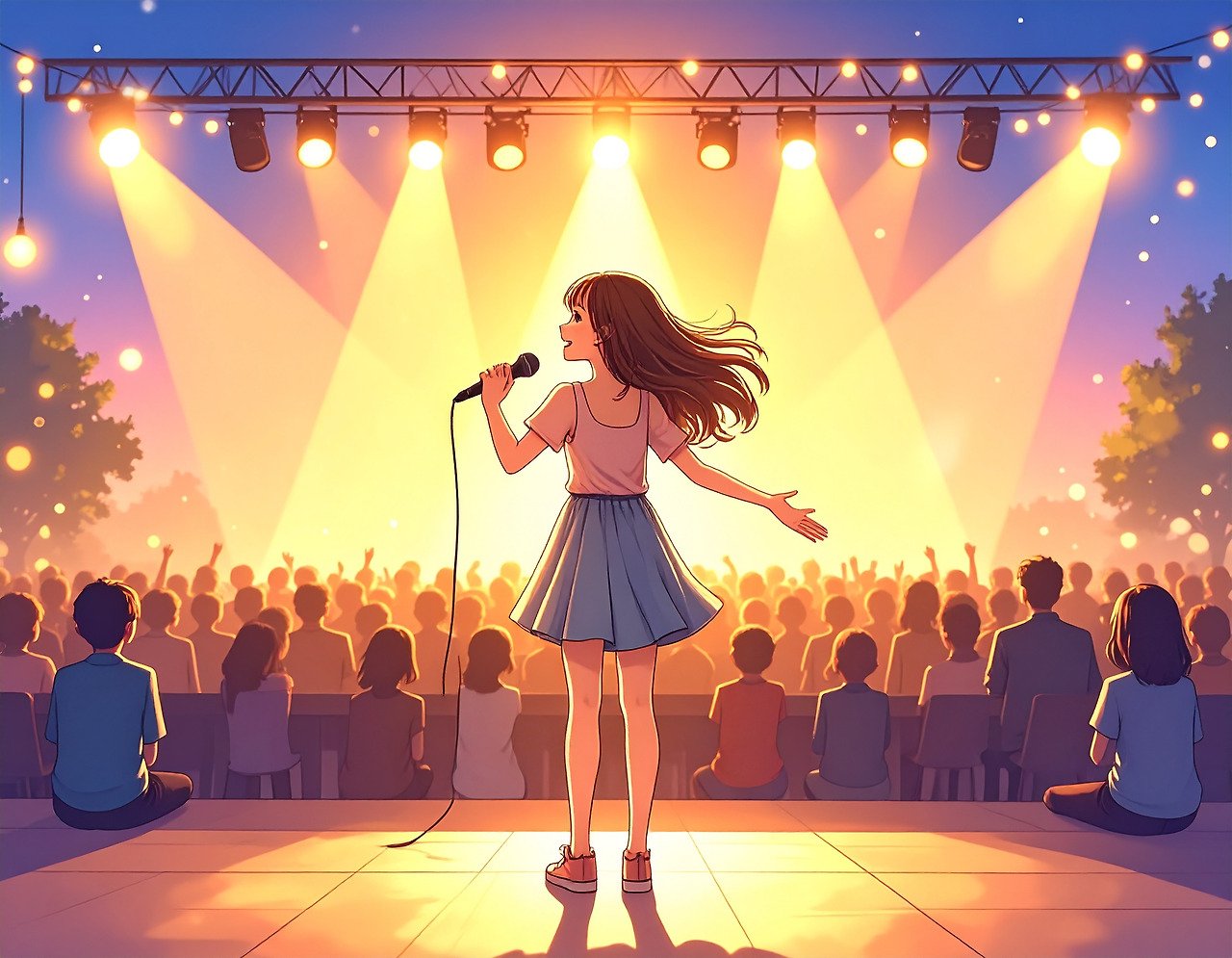 Firefly_A teenage girl passionately singing or acting on a small stage, spotlight shining on  177020.jpg