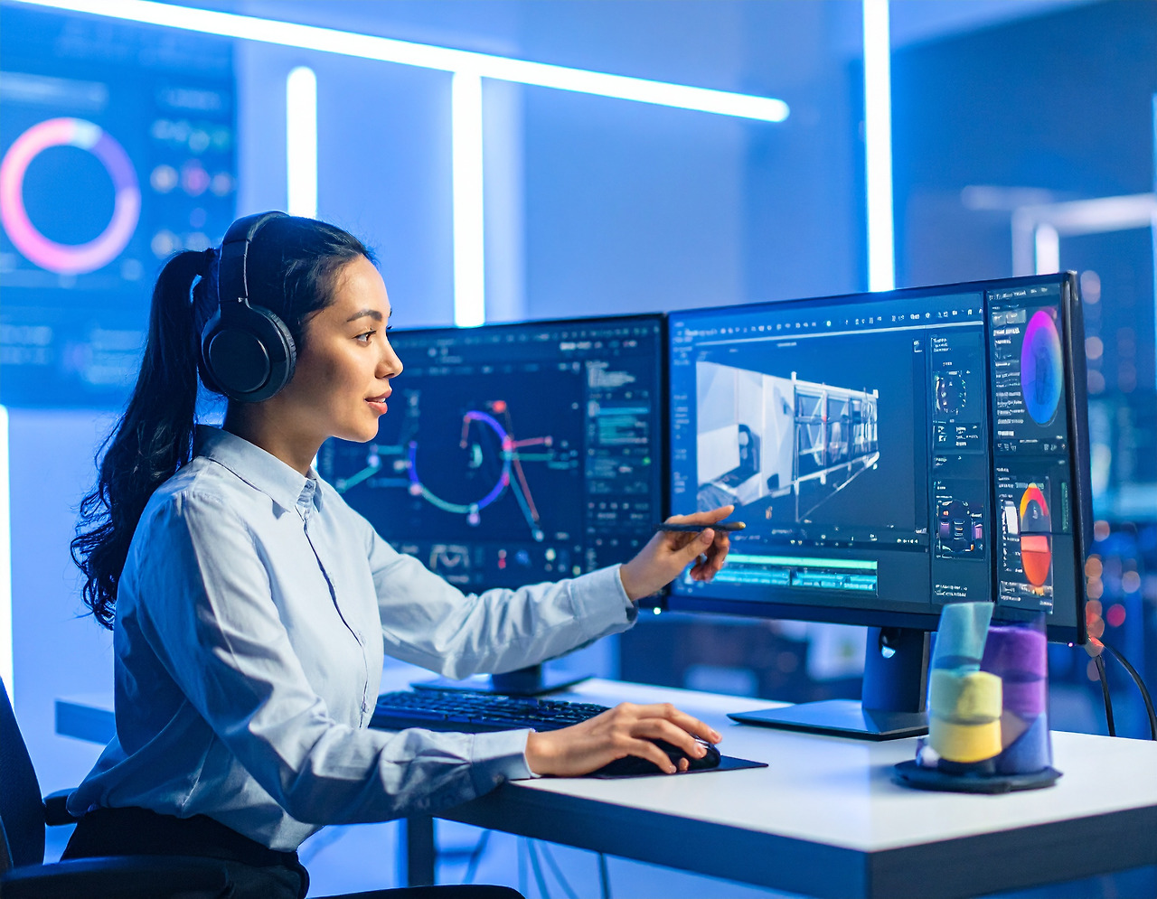Firefly_A focused woman creating vibrant computer graphics on a high-resolution monitor, surr 719483.jpg