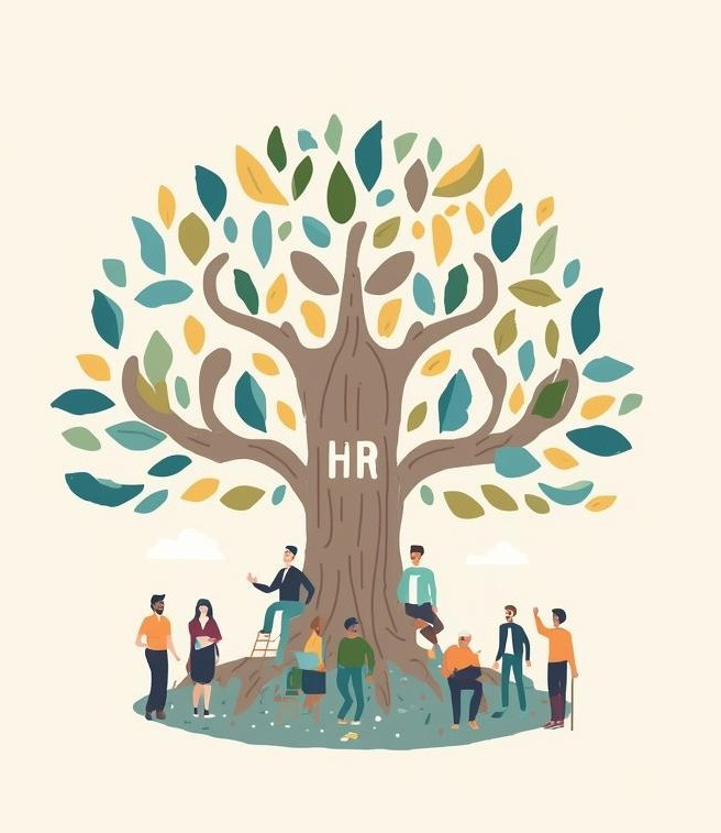 2 사람이 좀 적고 함축적인데 일러스트여야하고 여기에 동료간의 유대가 들어가야해 이미지 2개랑_hr이 사람을 잇는 조직의 뿌리다 라는 이미지를 2개 일러스트로 만들어줘.jpg