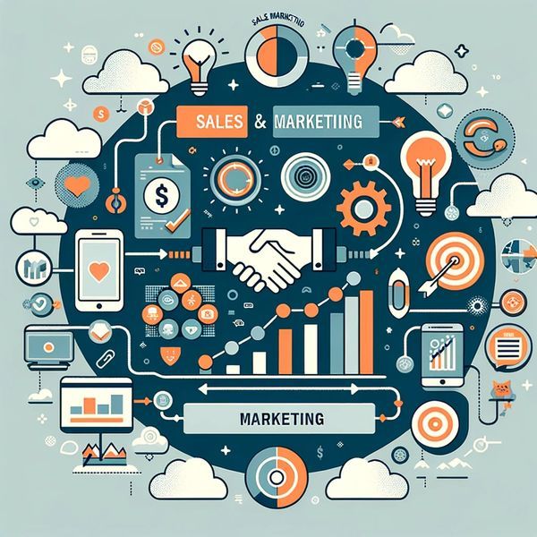 DALL·E 2024-03-28 07.20.05 - A minimalist infographic with clear, engaging visuals to represent the concepts of Sales and Marketing without any text. For Sales, include simplified.jpg