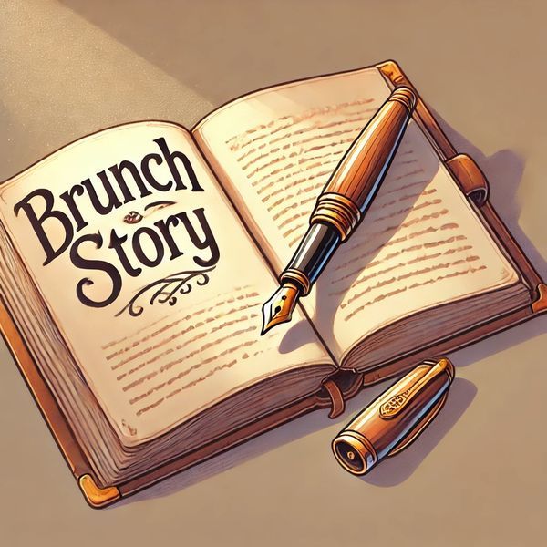DALL·E 2024-07-09 09.04.22 - An illustration of an open book with 'BrunchStory' written in the middle of the pages. Next to the book, there is a fountain pen placed. The scene sho.jpg