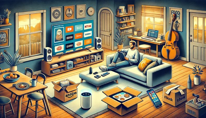 DALL·E 2024-07-09 08.30.17 - An illustration depicting the modern daily life increasingly dominated by subscription services. The scene features a cozy living room with a person r.jpg