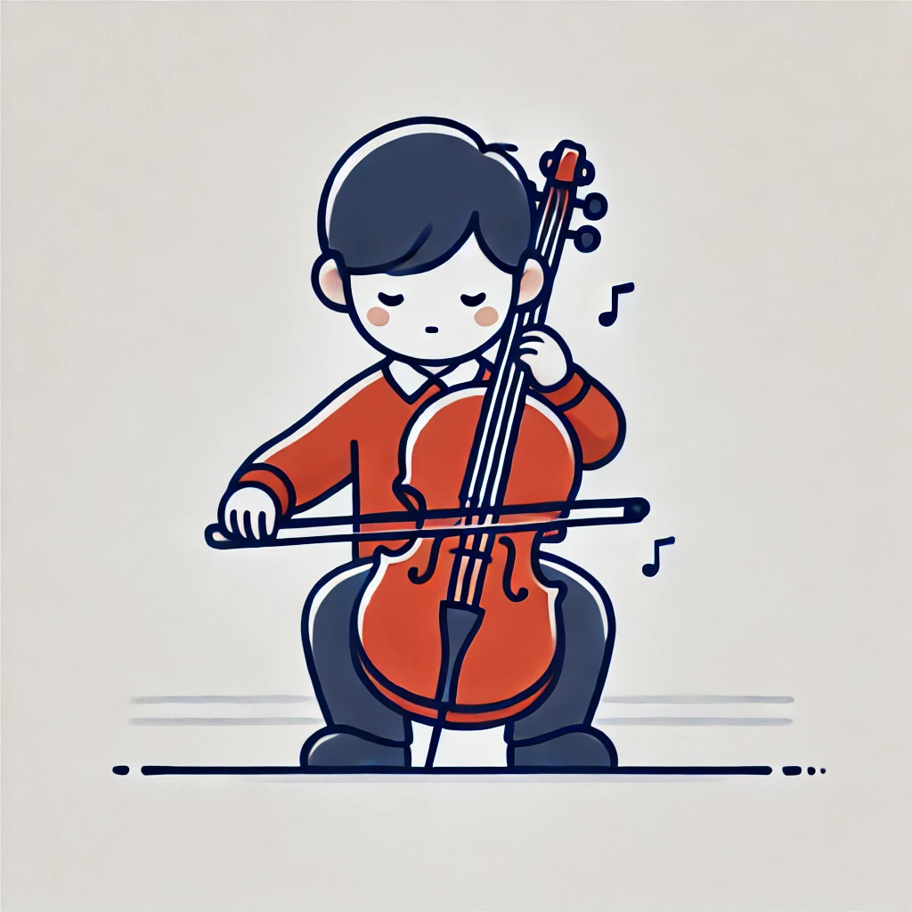 DALL·E 2024-08-27 10.45.02 - A simple illustration featuring an elementary school child playing the cello.jpg