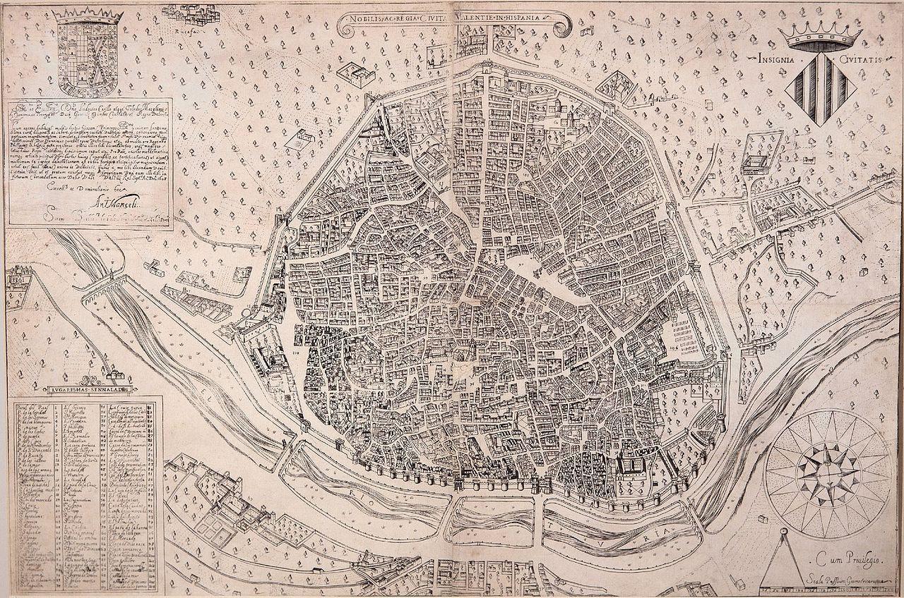 1608년 성곽도시 발렌시아 지도 1280px-Plànol_de_València,_Antonio_Mancelli_1608.jpg