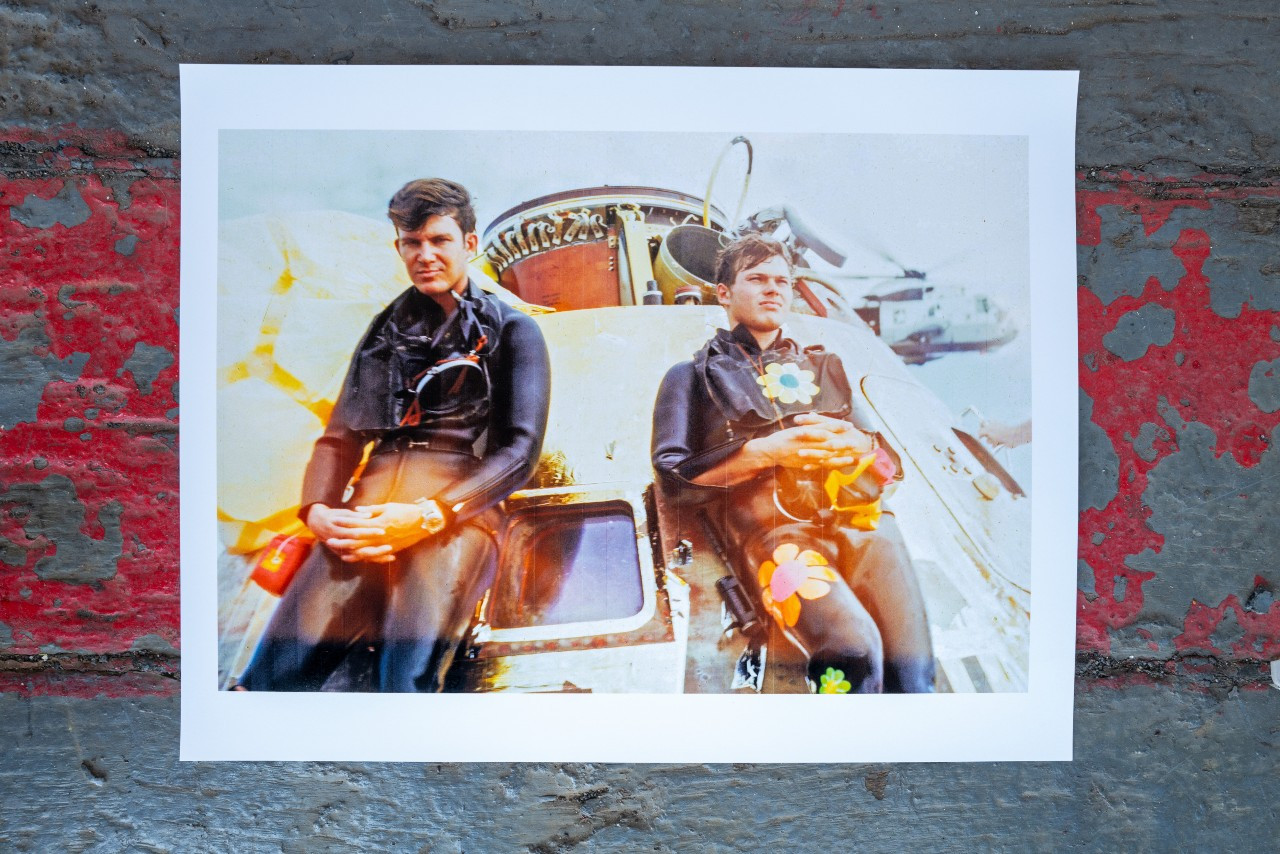 Frogmen Chesser with his TUDOR watch and Wolfram on Apollo 11 Capsule.jpg