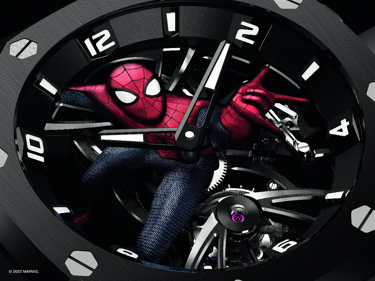 오데마 피게_스파이더맨 투르비용_다이얼.jpg