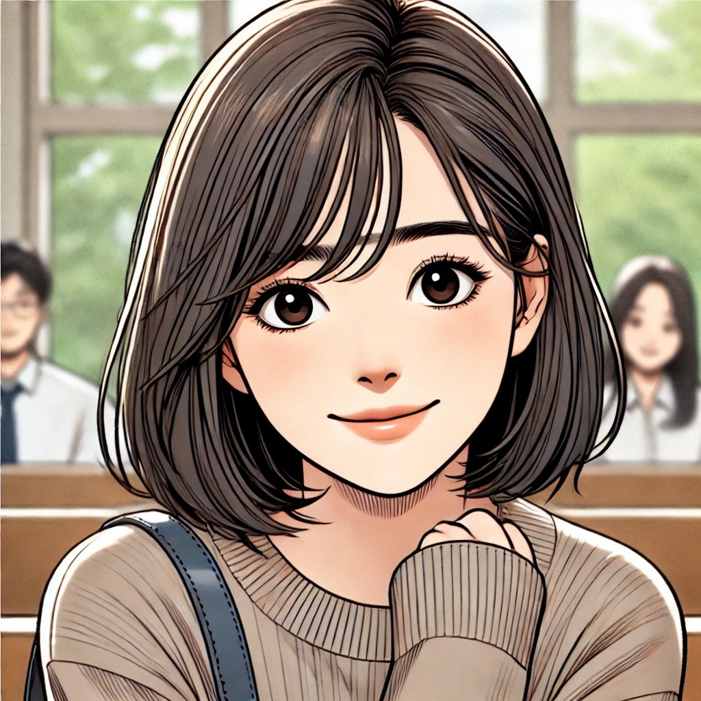 DALL·E 2024-09-12 18.25.45 - A beautiful Korean college student with a kind and warm smile, looking lovingly at the viewer, drawn in a cartoon style with more realistic facial pro.jpg