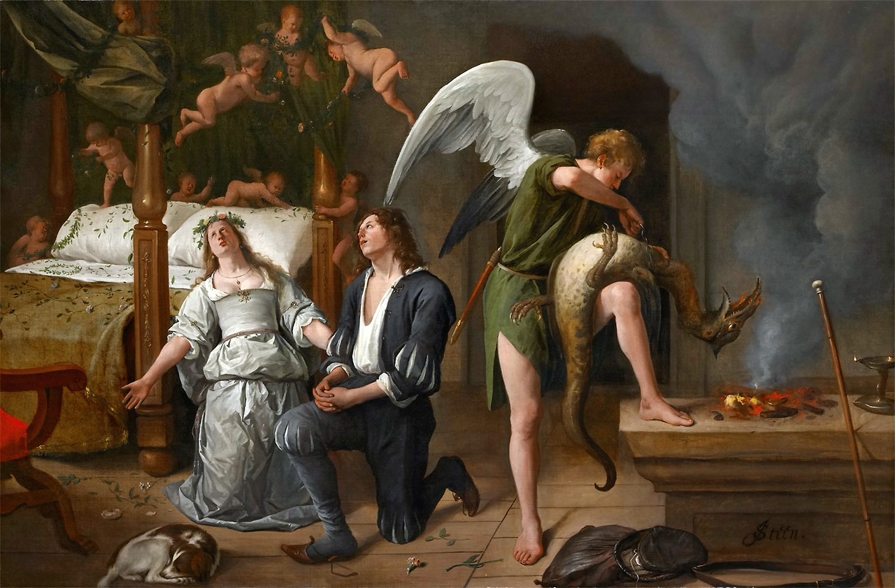 1668-Jan_Steen_-_Tobias_en_Sarah_bidden_terwijl_Rafael_bindt_de_demon.jpg