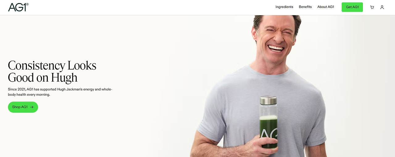 휴잭맨 전용 랜딩페이지를 구성한 AG1