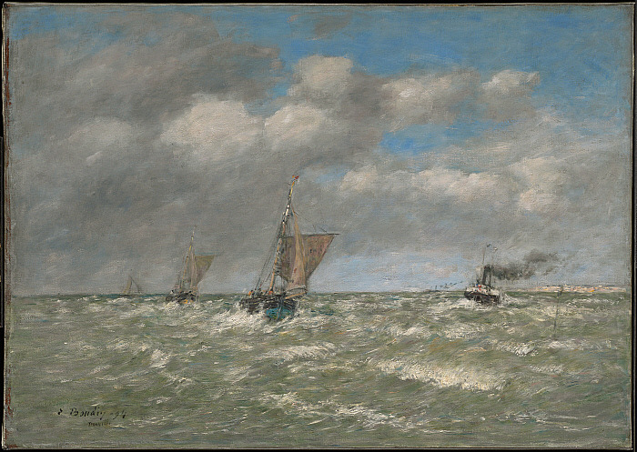 Eugène Boudin, Boats Returning to Port, Trouville (1894), oil on canvas, marouflaged to aluminum, Clark Art Institute.jpg