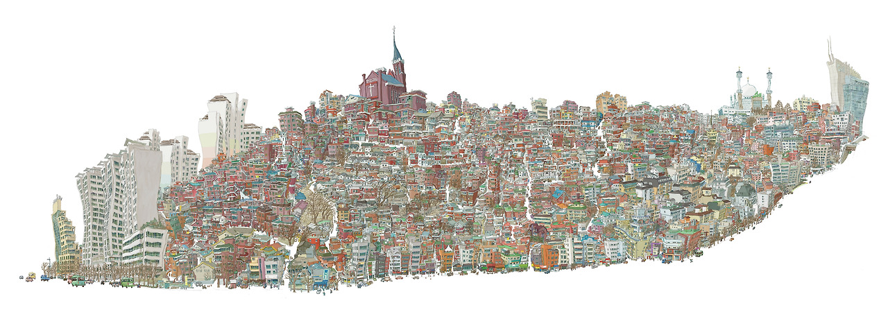 최호철_2018년 한남동 우사단길_270x95cm_종이에 혼합매체_2018.jpg