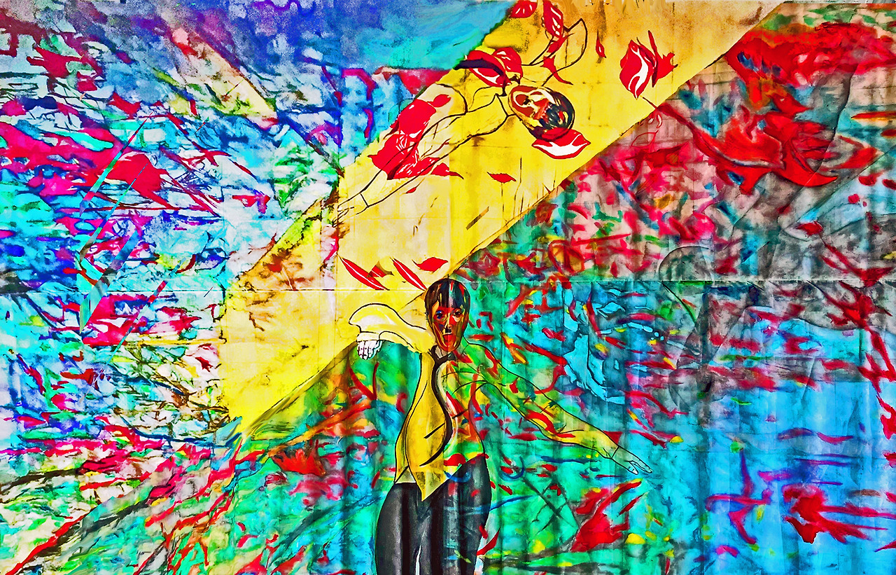 Louis Chul-joo Choi, morning glory window 2024-2-shadow, 357X225cm, acrylic and composite materials on cloth, 2024.jpg