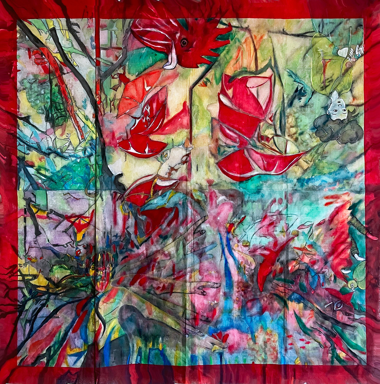 Louis Chul-joo Choi, morning glory window 2024-4-Memories, 147X143cm, acrylic and composite materials on cloth, 2024.jpg