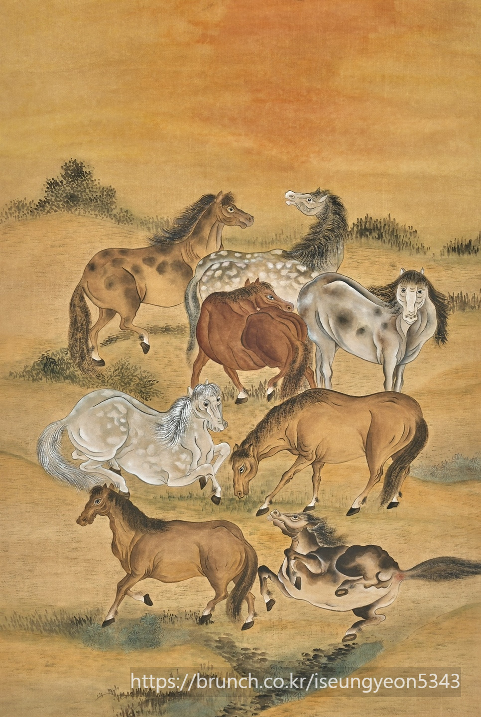 2.말(馬)이 많네, 옻지, 분채 등, 110x160cm,이승연.jpg