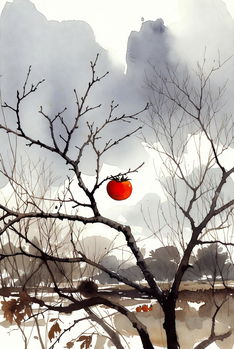 감나무에 남은 빨간 감 하나.jpg