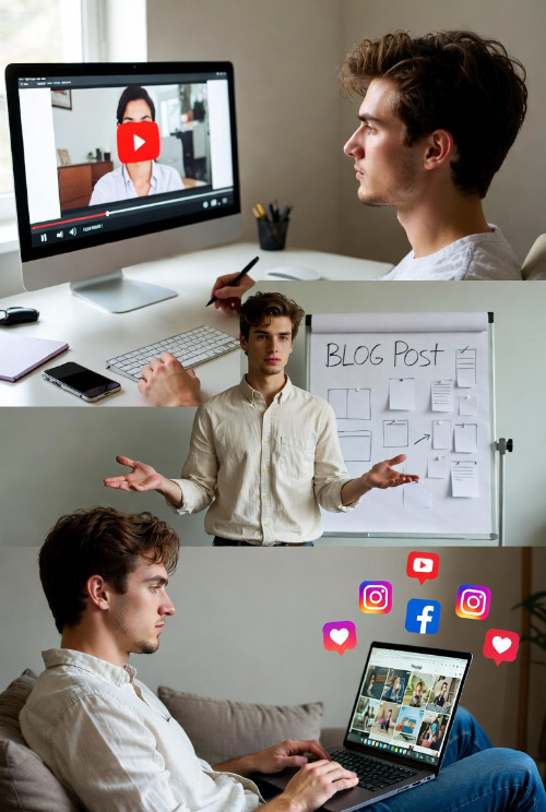 블로그 유튜브 인스타그램을 AI 활용하여 연습하는 사람.jpg