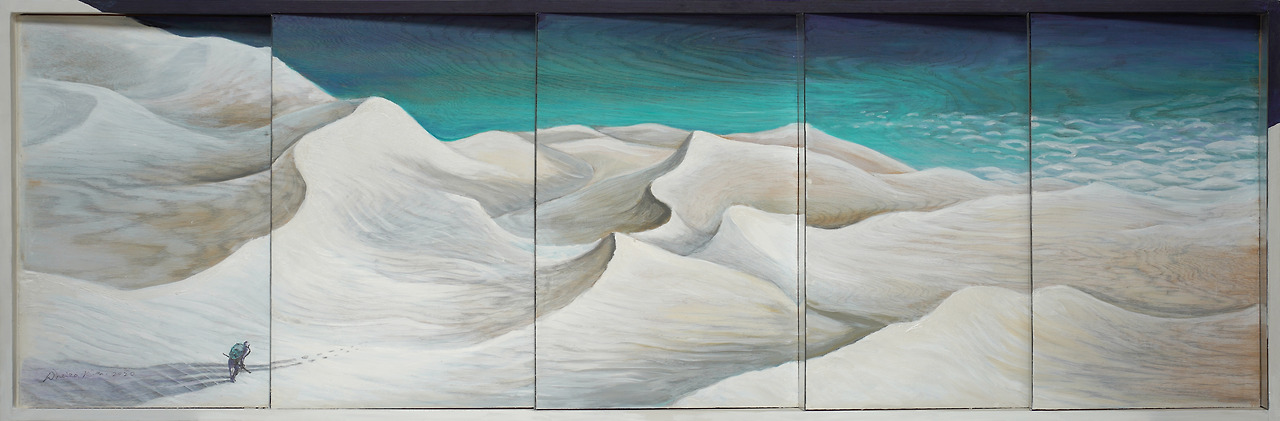 김희자 누적된 시간으로(climb to accumulated time) 2020 Acrylic on wood grain with mirrors 63.9x193.4x6.4cm.jpg