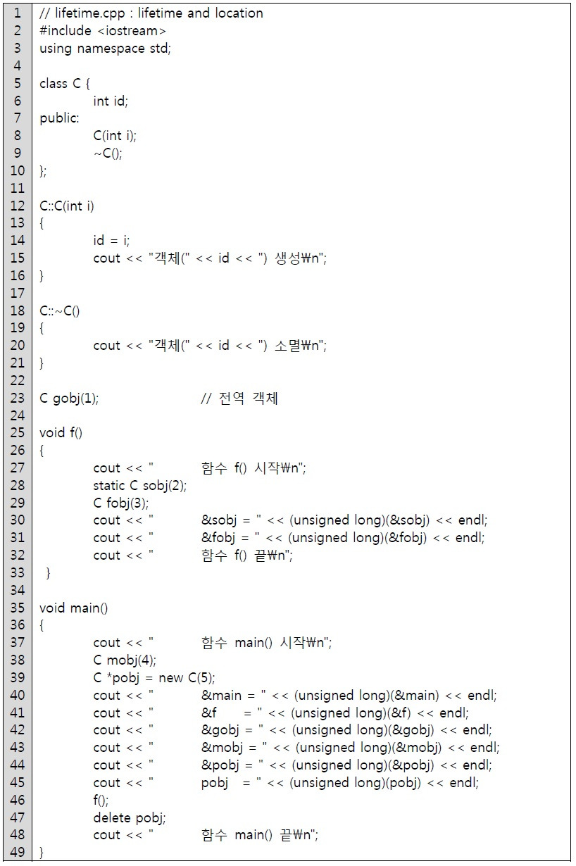 C++ 프로그램의 구조:: 존속기간(lifetime)