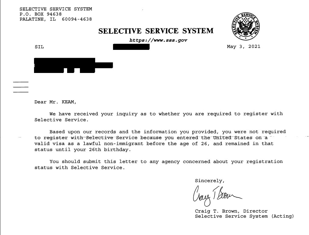 시민권 취득 후: Selective Service 해결