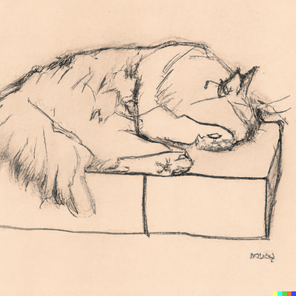 DALL·E 2022-07-28 02.40.39 - hand drawing illustration of Norwegian forest cat sleeping on paper box.png