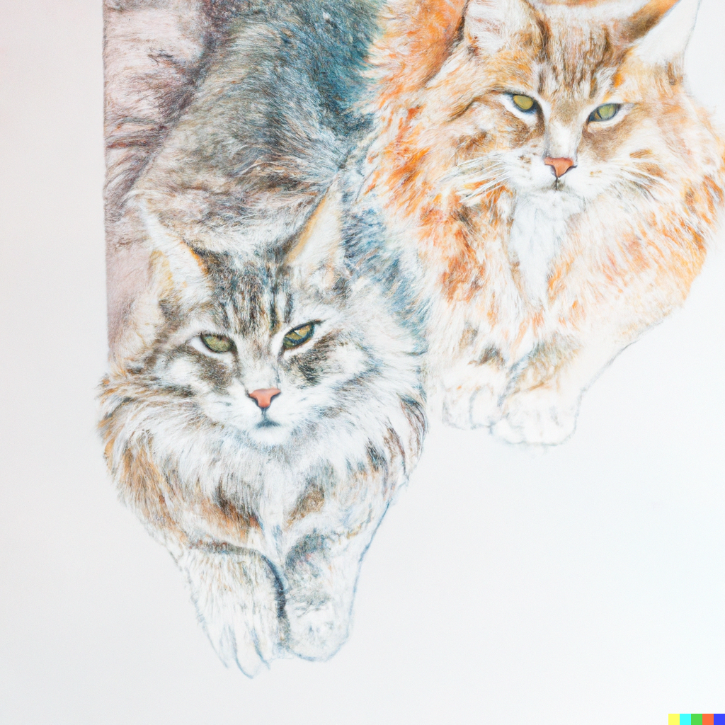 DALL·E 2022-07-28 02.27.05 - Abstract pencil and watercolor art of two Norwegian forest cat.png
