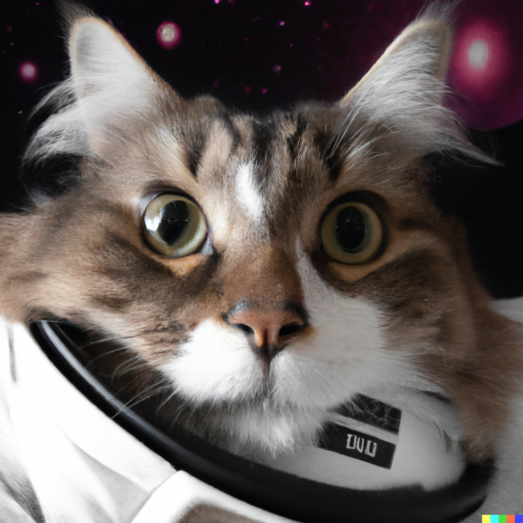 DALL·E 2022-07-28 01.32.46 - high quality photo of a Norwegian forest cat astronaut.png
