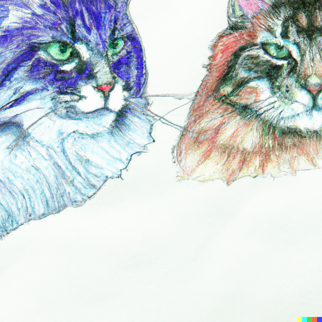 DALL·E 2022-07-28 02.26.56 - Abstract pencil and watercolor art of two Norwegian forest cat.png