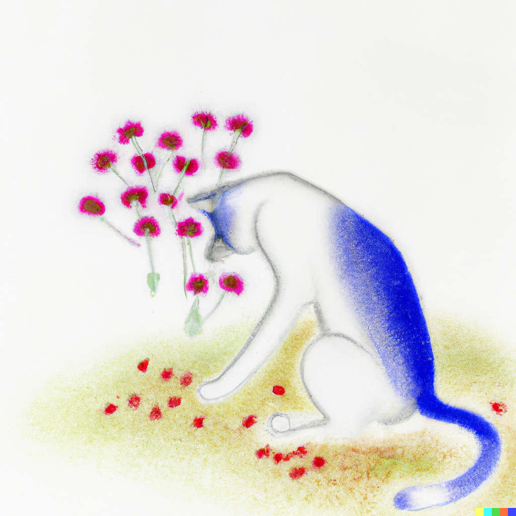 DALL·E 2022-07-28 01.04.47 - Abstract pencil and watercolor art of lonely cat smells the flowers.png