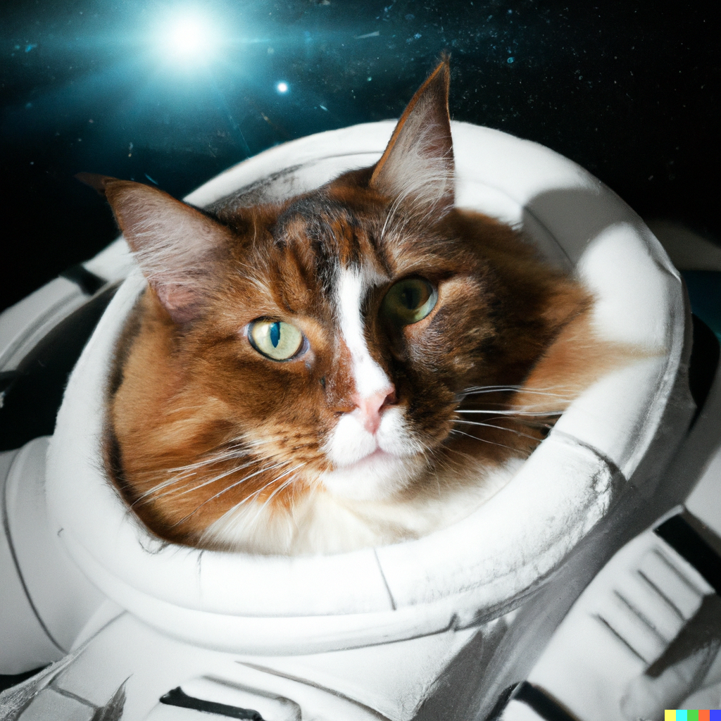 DALL·E 2022-07-28 01.32.56 - high quality photo of a Norwegian forest cat astronaut.png