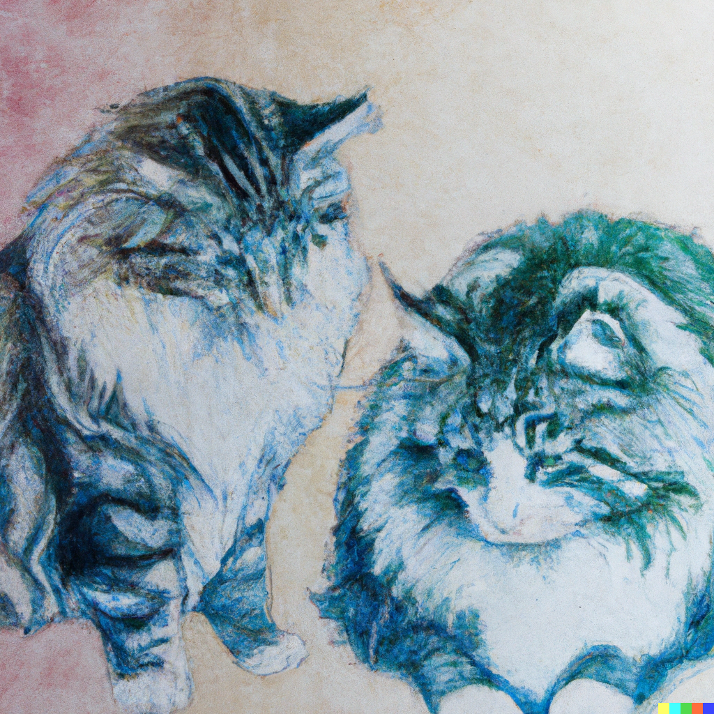 DALL·E 2022-07-28 02.27.13 - Abstract pencil and watercolor art of two Norwegian forest cat.png