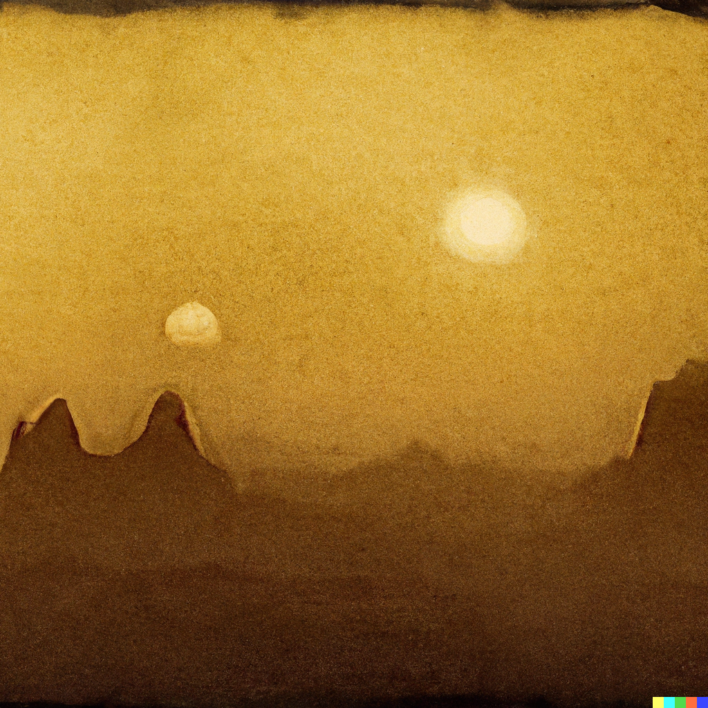 DALL·E 2022-07-28 00.57.03 - William Turner Watercolor Style, Dusk View of Alien Civilization.png