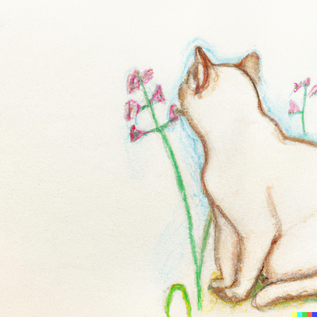 DALL·E 2022-07-28 01.04.05 - Abstract pencil and watercolor art of lonely cat smells the flowers.png