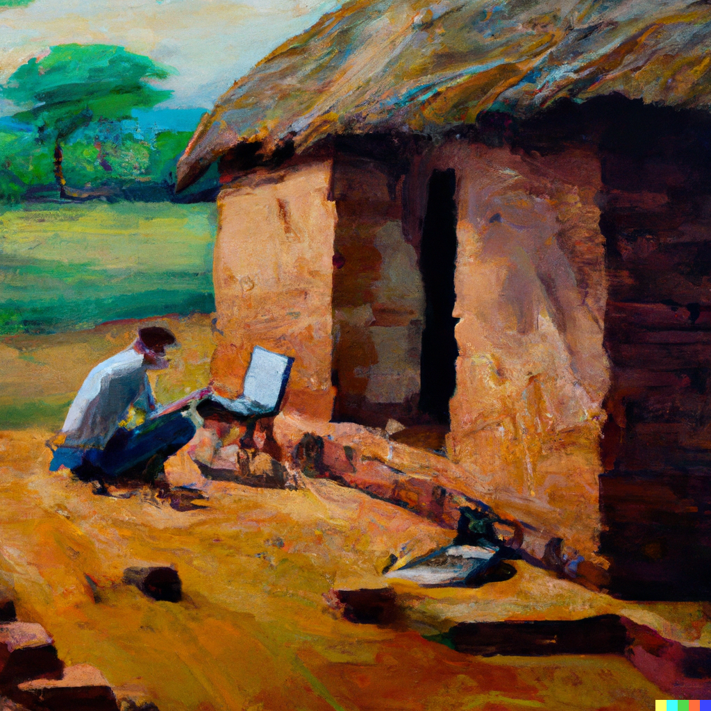 DALL·E 2022-07-28 02.08.29 - Scenes of digital nomads working in a gorgeous building in rural landscapes, oil paintings.png