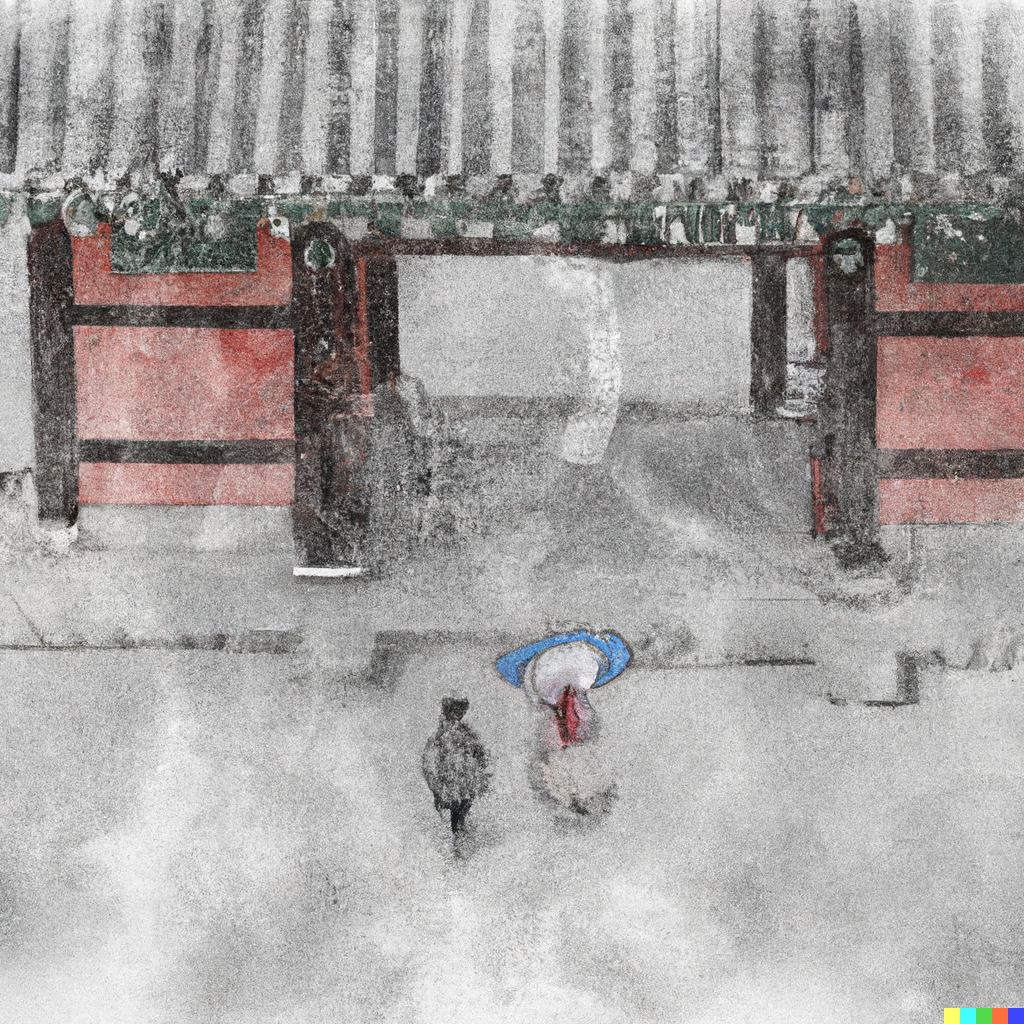 DALL·E 2022-07-28 02.24.45 - Abstract pencil and watercolor art of korea traditional palace with people.png