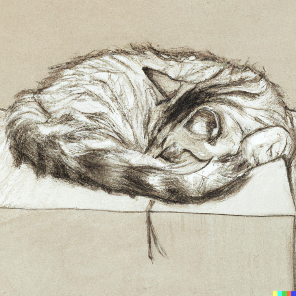 DALL·E 2022-07-28 02.41.08 - hand drawing illustration of Norwegian forest cat sleeping on paper box.png