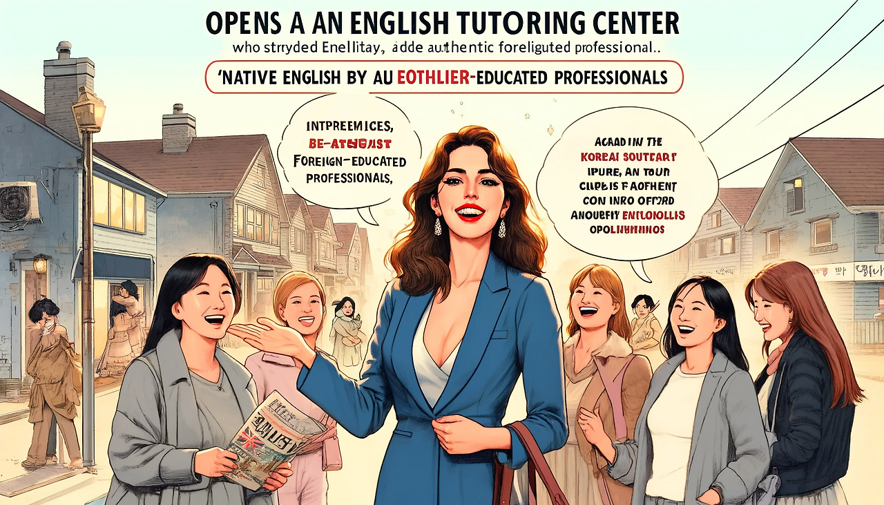 DALL·E 2024-06-10 23.21.28 - An illustration of a confident Korean woman who studied English literature in the USA, opening an English tutoring center with two close friends after.png