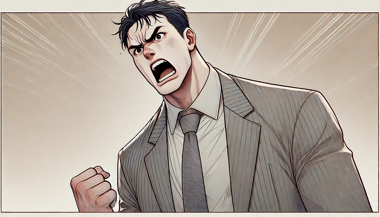 DALL·E 2024-06-24 14.09.58 - A close-up illustration of a man in his mid-to-late thirties wearing a gray suit. The man has a less-than-ideal body shape and an unpleasant expressio.png