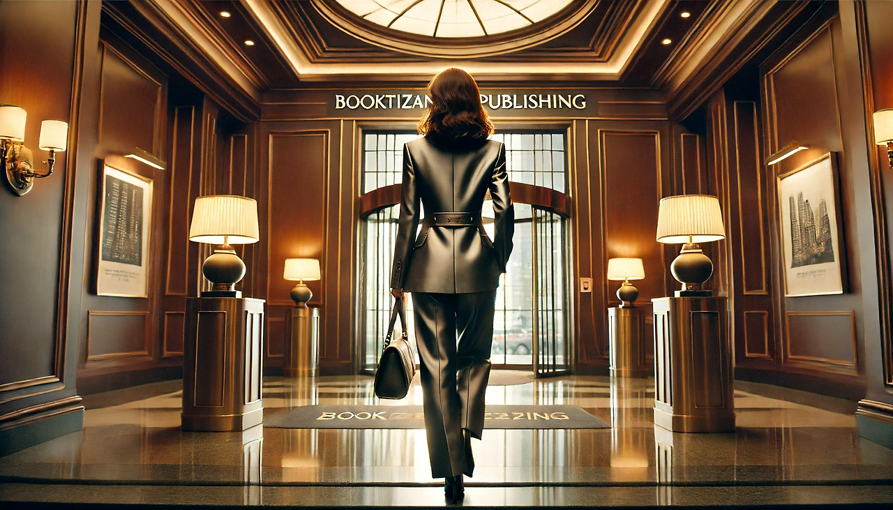 DALL·E 2024-06-17 13.51.34 - Eun-hee, with a confident stride, is seen from behind as she walks through the luxurious first-floor lobby of her company, Booktizan Publishing. She i.png
