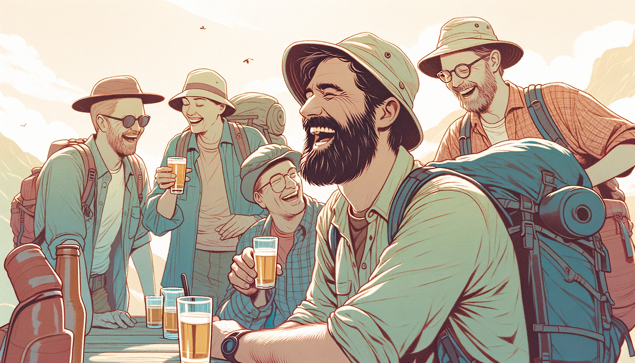 DALL·E 2024-06-06 12.44.45 - Illustration for page 72 of a book, depicting the middle-aged backpacker protagonist from the novel's second part, who is around 40 years old, with a .png