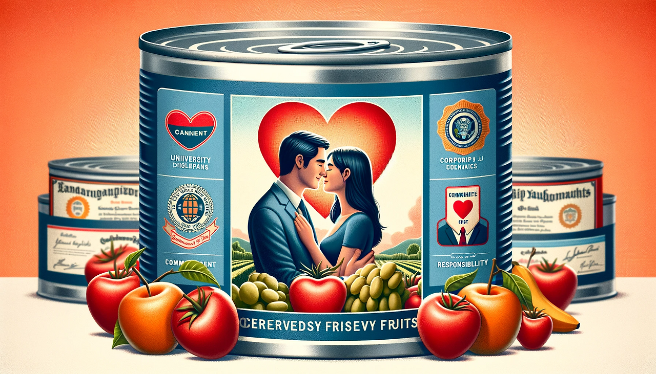 DALL·E 2024-06-11 09.07.48 - A couple's love is symbolized as canned fruits with heart-shaped labels. The can is designed like a can of preserved fruits, but instead of fruits, it.png