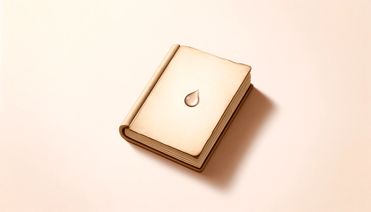 DALL·E 2024-06-04 14.27.01 - In the style of The Little Prince, an illustration of a poetry book with a tear drop stain on the cover. The book is simple and elegant, lying on a .png