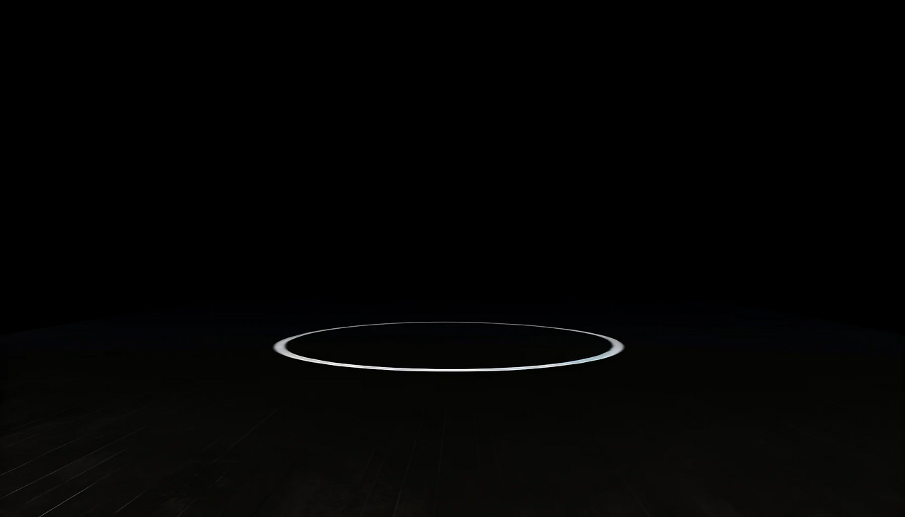 DALL·E 2024-06-11 11.49.01 - A vast, empty space with no discernible boundaries, completely engulfed in darkness. The only visible feature is a large white circle drawn on the flo.png