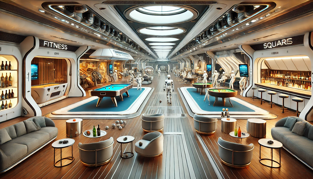 DALL·E 2024-06-21 10.08.08 - The interior of a futuristic space shuttle's recreation center, designed to comfortably accommodate 100 people for a two-month journey. The scene incl.png