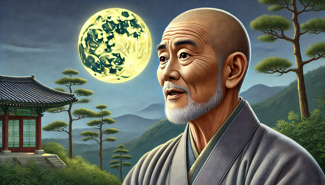 DALL·E 2024-06-25 11.58.30 - A detailed and realistic illustration of Master Pyunjae in a slightly side view, focusing on his upper body and face with a stern and resolute express.png