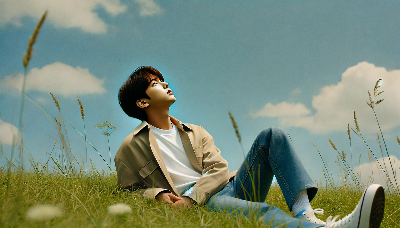 DALL·E 2024-06-17 13.31.47 - Minseong is lying on a grassy field, gazing up at the sky. The scene is serene and peaceful, with Minseong looking relaxed and contemplative. He is dr.png