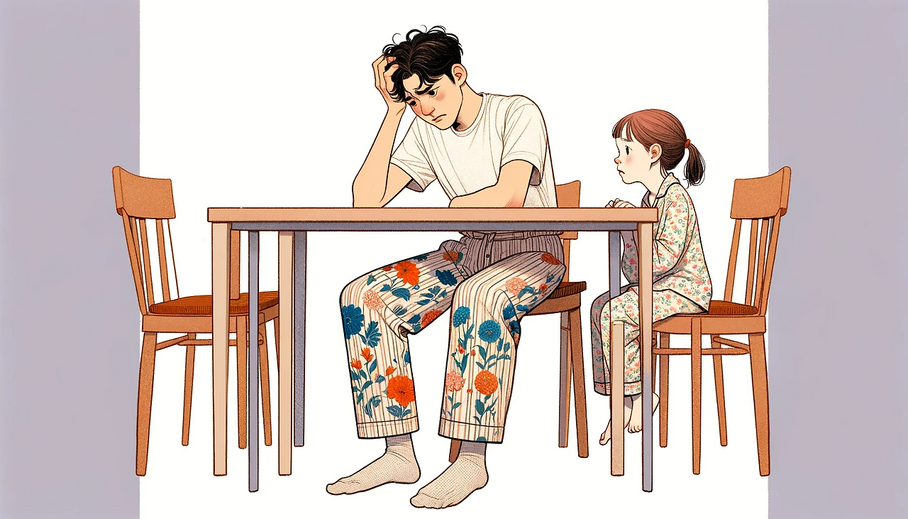 DALL·E 2024-06-08 14.49.47 - In the style of 'The Little Prince,' create an emotional illustration. A 9-year-old girl named Jinhee and a young man in his mid-20s named Ife are sit.png