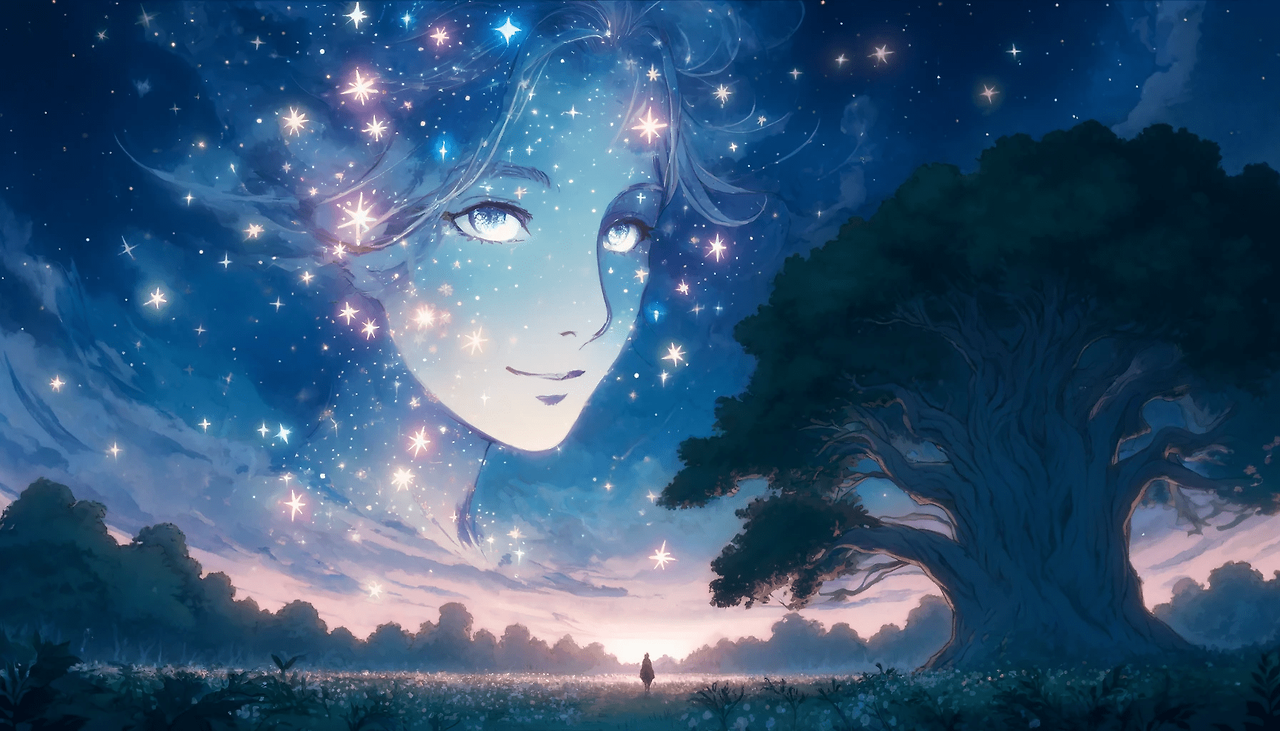 DALL·E 2024-06-04 15.00.06 - In a dreamy and enchanting style, an illustration showing a beautiful night sky full of stars. The stars are arranged in a way that they faintly form .png