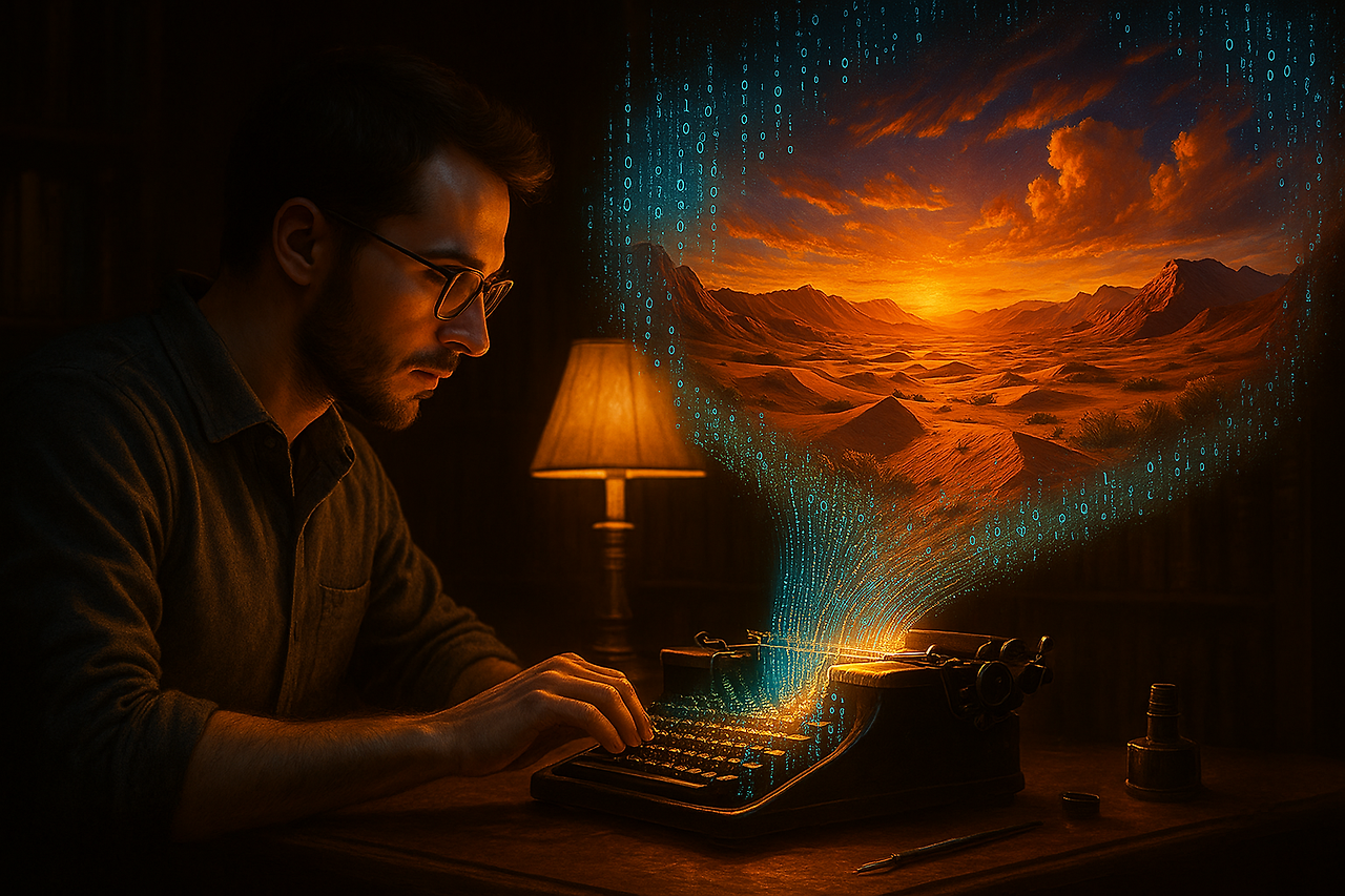 20250720_1741_Typewriter's Digital Desert_remix_01k0kfq09efqb9g1pf16wjqtve.png