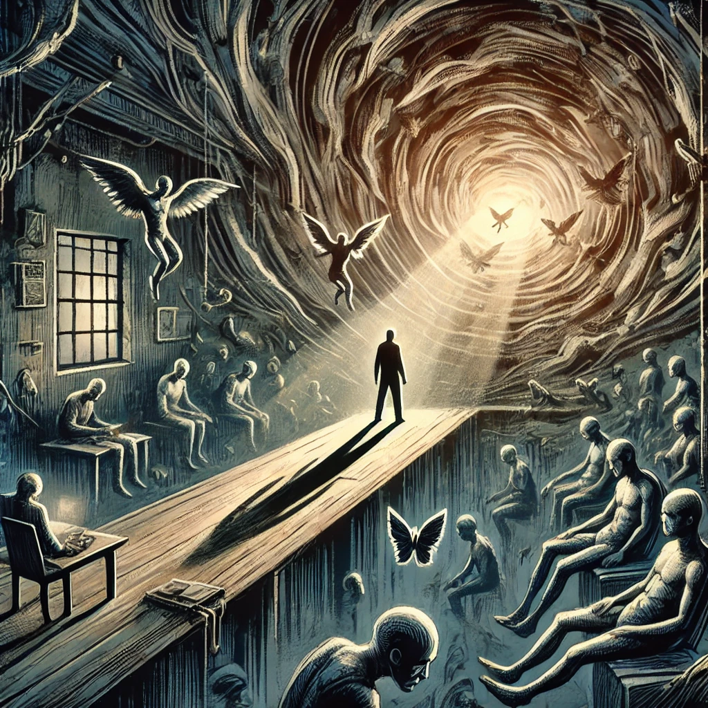 DALL·E 2024-08-07 18.35.20 - A symbolic illustration of isolation featuring a person embodying the essence of complex and contradictory existence, similar to the characters in Dos.png