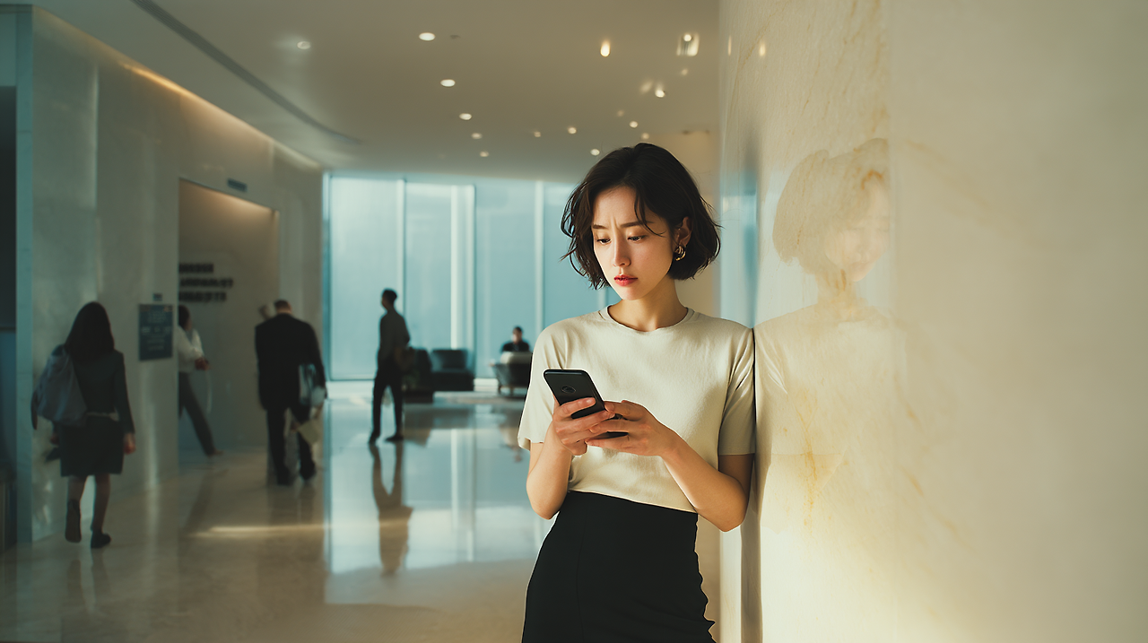 koochuljung_Concerned_Korean_office_worker_checking_smartphon_cc84e693-66e2-4153-9862-88f095fc6bd2_1.png